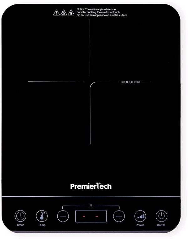 PremierTech® Piastra a Induzione portatile Fornello Controlli Touch Display led 10 livelli di potenza 200>2000watt Timer 180min 4cm spessore PremierTech PT-PI1