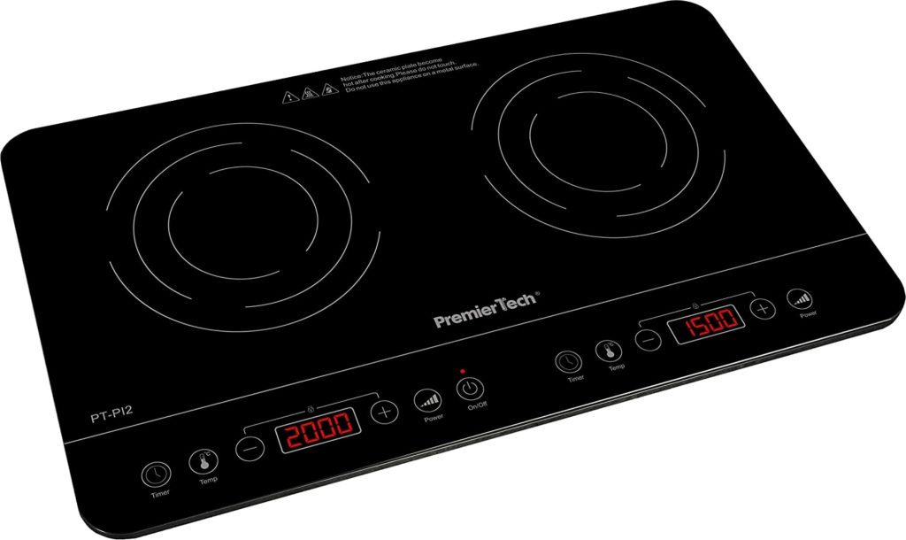 Piastra a Induzione Doppia Fornello Controlli Touch Display led 10 livelli di potenza 200>2000watt Timer 180min ultra slim  PremierTech PT-PI2