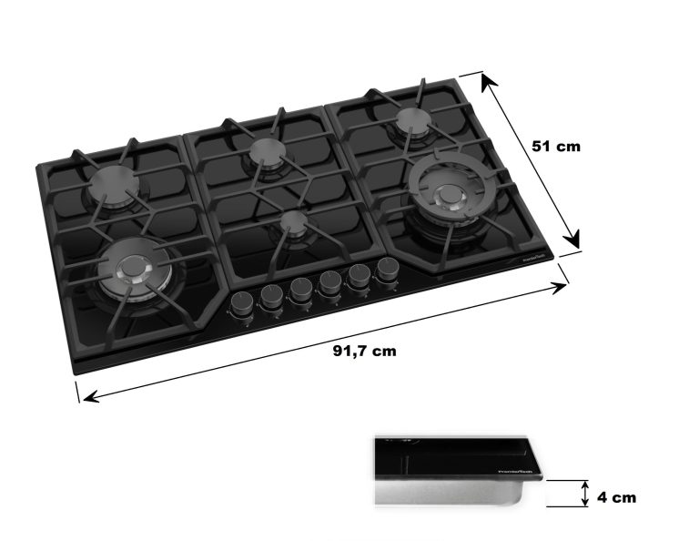 Piano Cottura A Gas A 6 Fuochi Da 90cm Doppio Wok In Vetro Nero ...