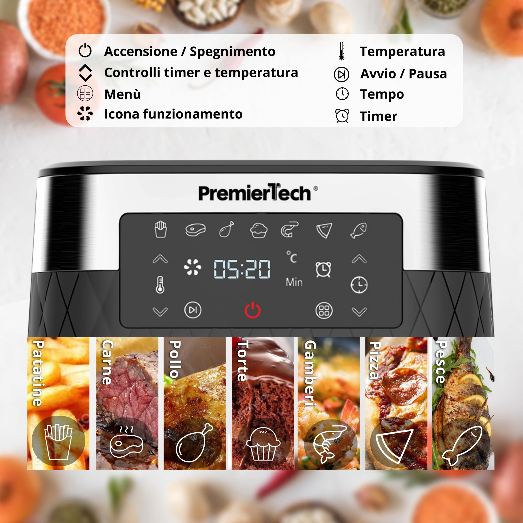 PremierTech Friggitrice Ad Aria Da 5,5 Litri - 9 Programmi, Timer ...