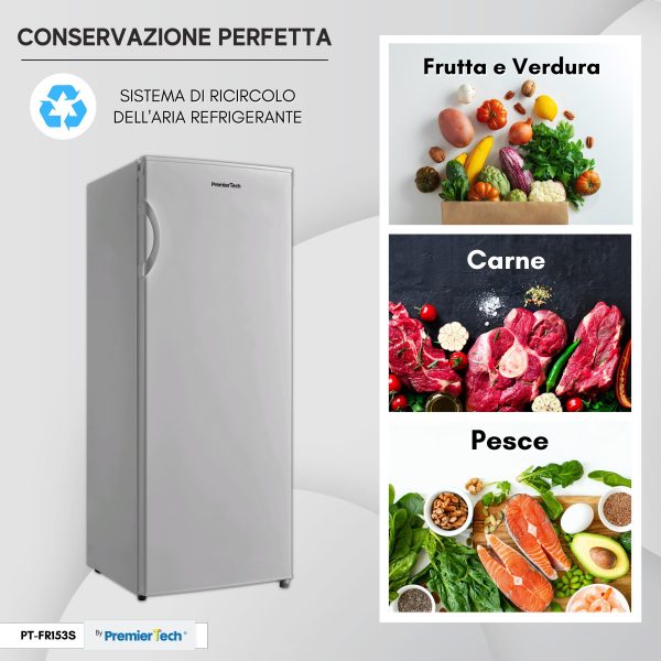 Congelatore Verticale Freezer 3 Cassetti e 2 Sportelli SILVER 160 litri -24°gradi Classe E 4**** Stelle PremierTech PT-FR153S