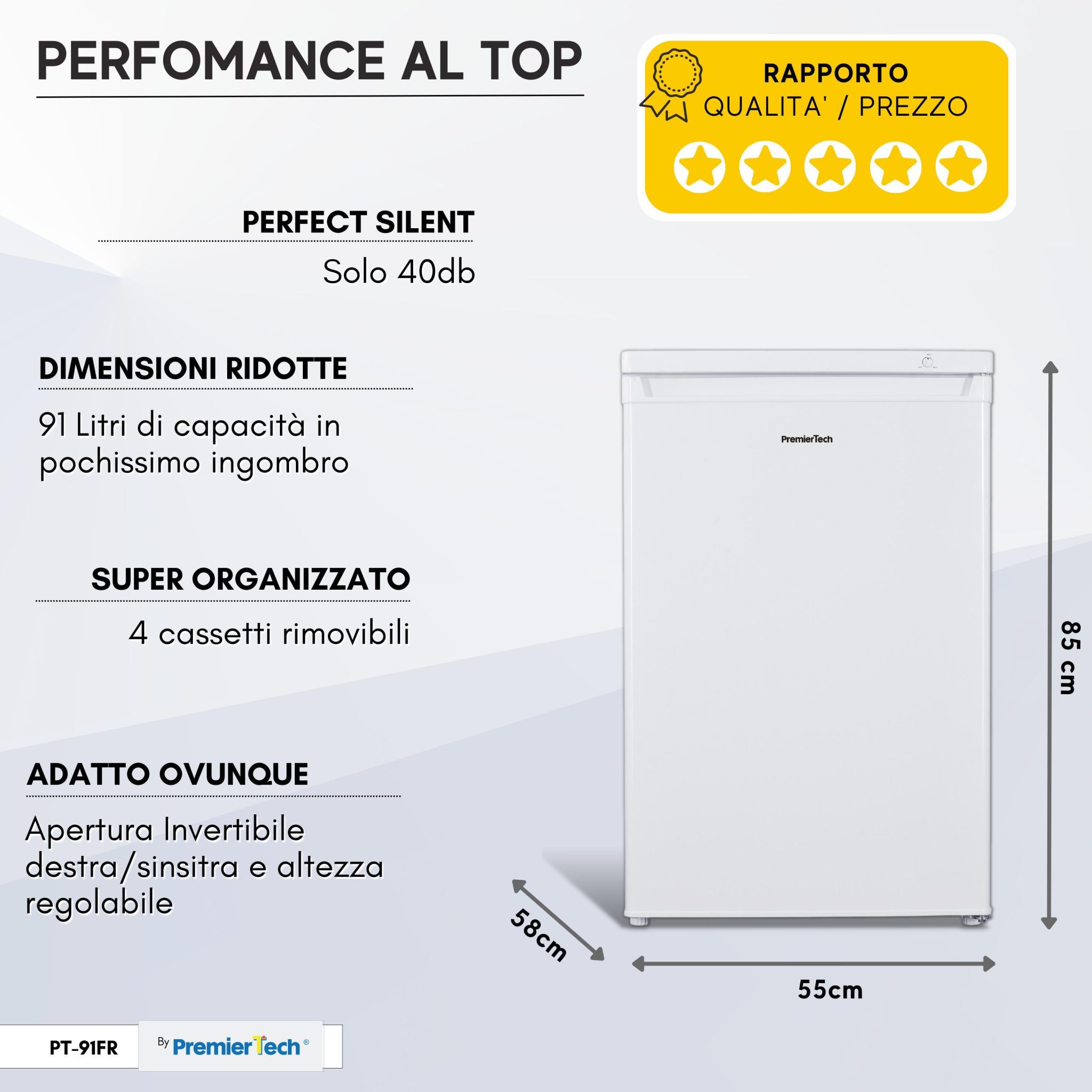 Premiertech PT91FR Congelatore Freezer verticale 91 litri Classe E