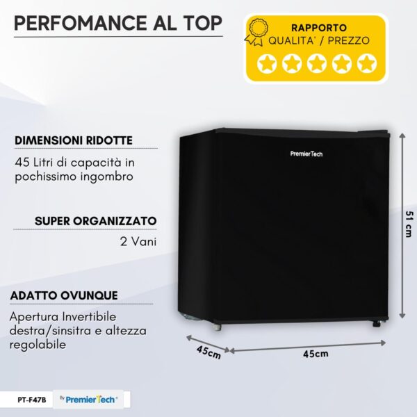 Mini Frigo Bar 45 Litri Frigo Hotel Frigo Ufficio Nero Classe E PT-F47B PremierTech