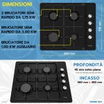 PremierTech® PremierTech Piano cottura a gas 60cm 4 fuochi Nero P460BL