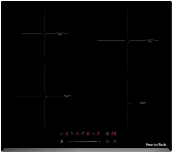 Piano Cottura a Induzione da incasso 4 Zone 60cm 7000watt Slide Touch Control Funzione Boost Led Display Vetro Front Edge PremierTech PT-PC4I