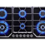 Piano Cottura a Gas a 6 fuochi da 90cm doppio Wok in Vetro Nero PremierTech PC906G