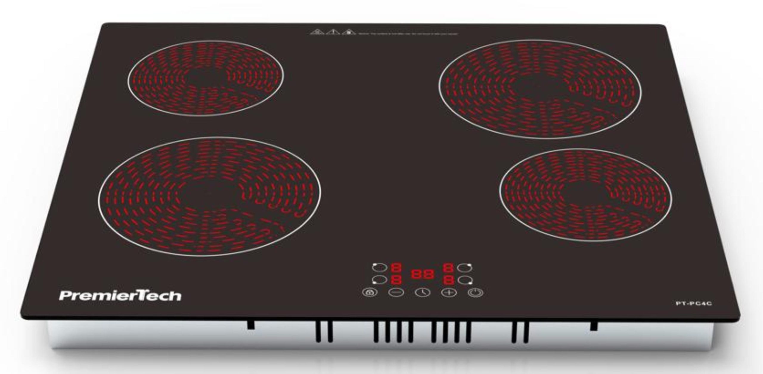 Piano Cottura 4 Fuochi Vetroceramica 60cm Elettrico da incasso Display Led Touch Control Vetro Front smussato PremierTech PT-PC4C