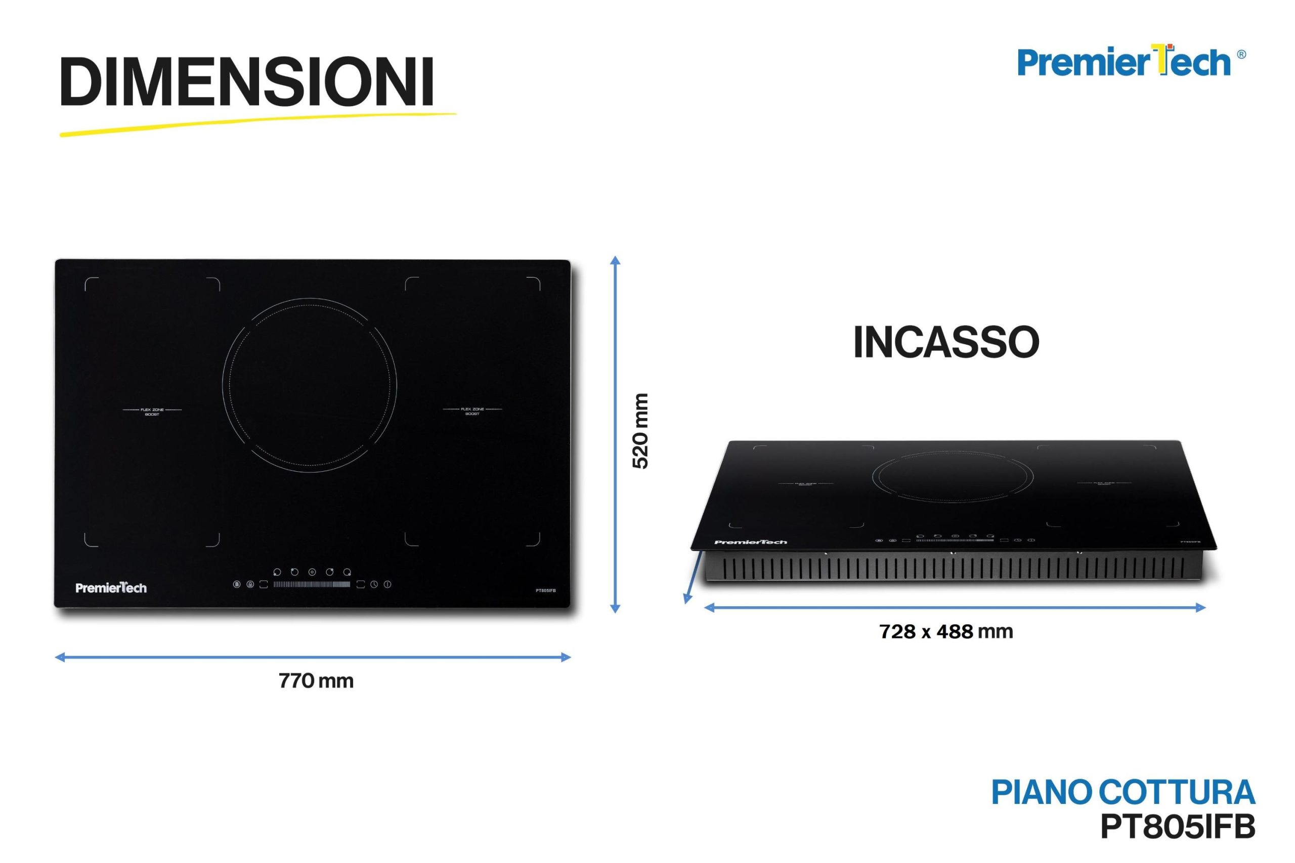 PT805IFB PremierTech Piano Cottura a Induzione 5 Zone Timer