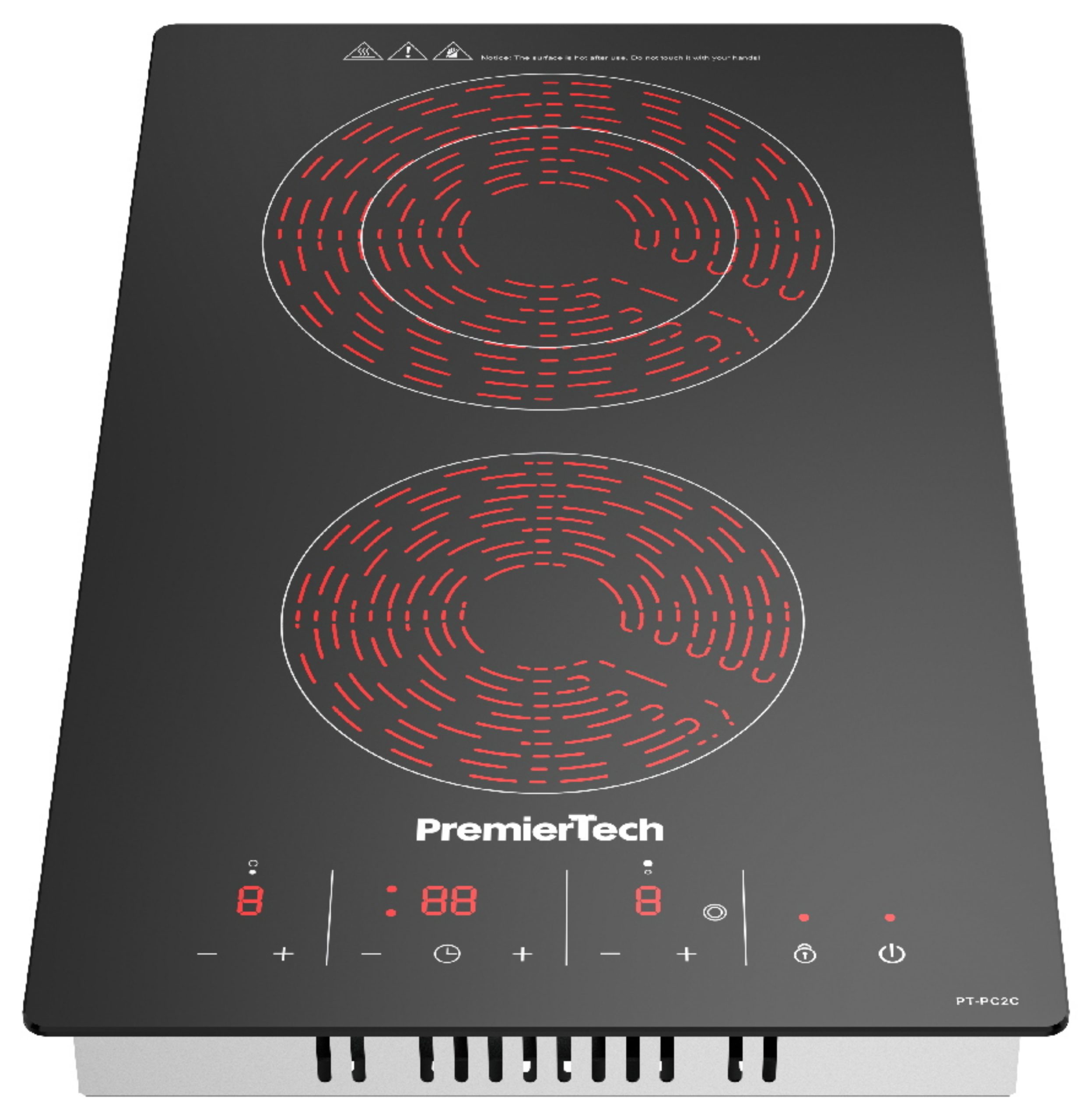 Piano Cottura Vetroceramica 30cm Elettrico 2 Fuochi Display Led Touch Control Vetro Front smussato PremierTech PT-PC2C