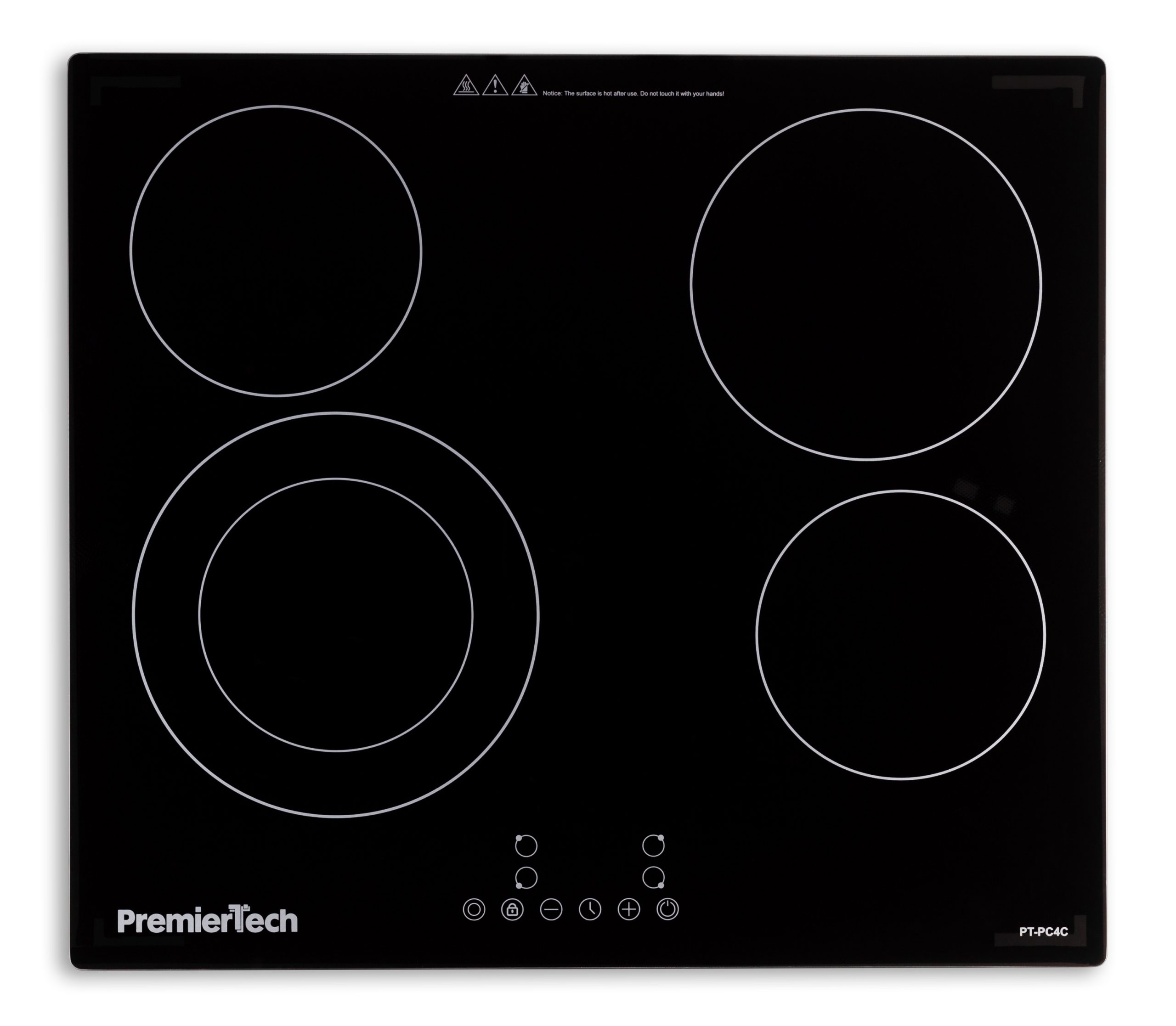 PremierTech® Piano Cottura 4 Fuochi Vetroceramica 60cm Elettrico da incasso Display Led Touch Control Vetro Front smussato PremierTech PT-PC4C