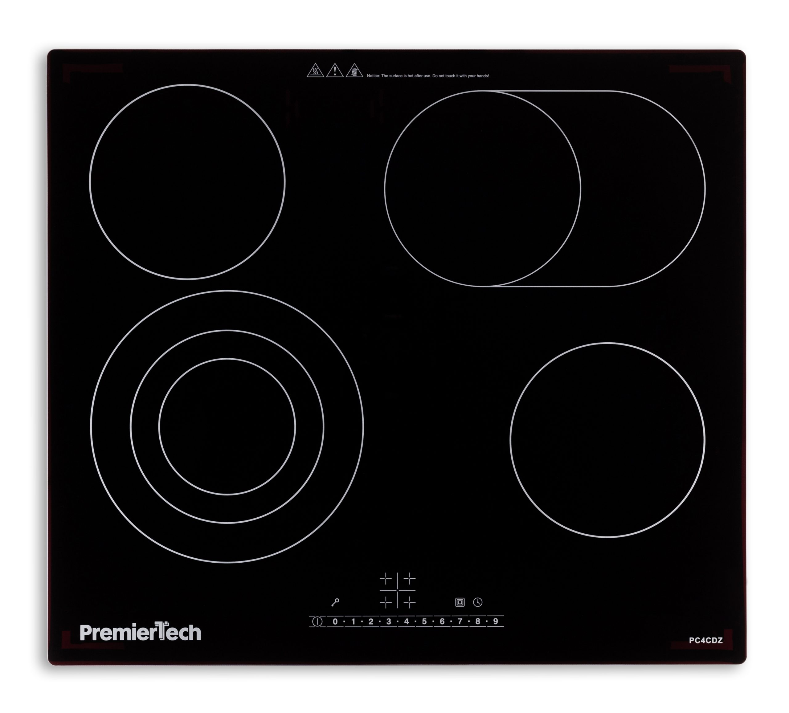 PremierTech® Piano Cottura 4 Fuochi Vetroceramica 60cm Elettrico da incasso Display Led Touch Control Vetro Front smussato PremierTech PT-PC4C
