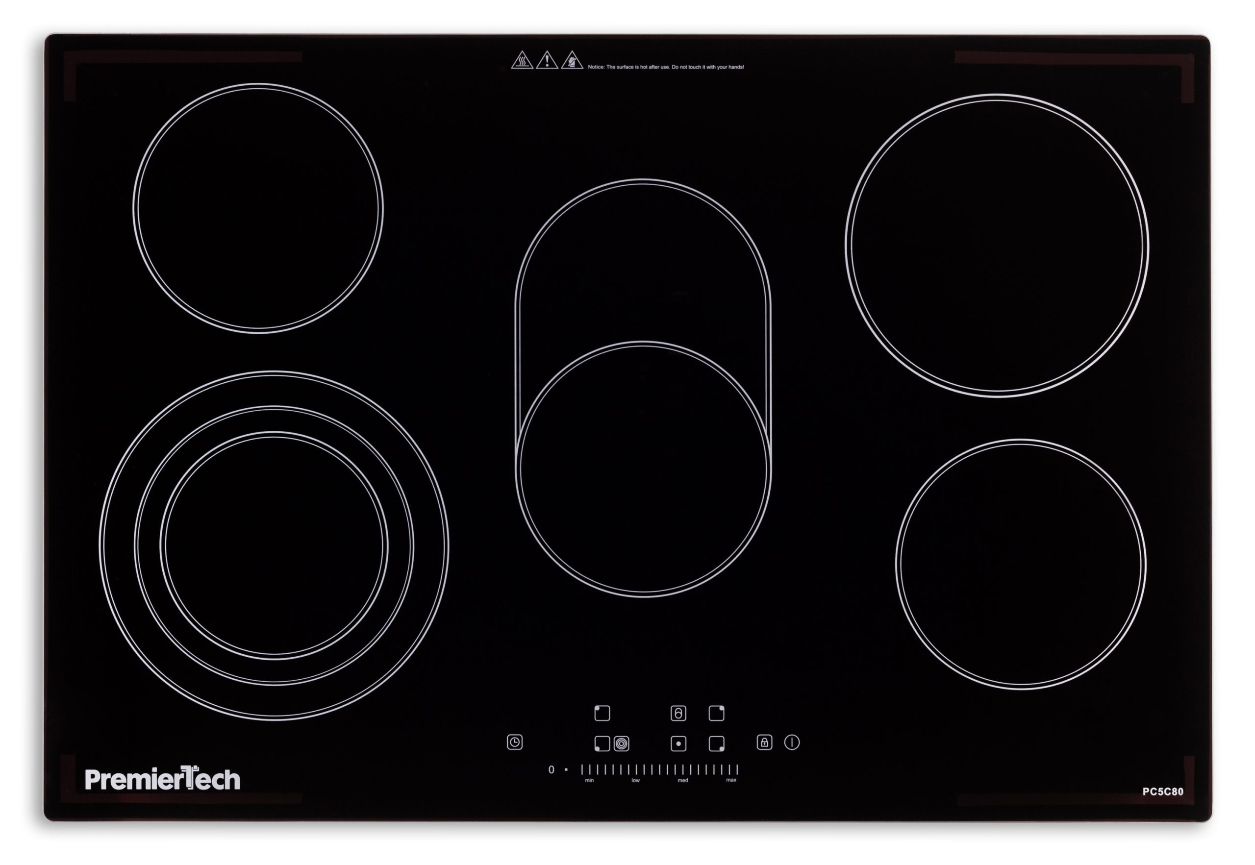PremierTech® Piano Cottura 4 Fuochi Vetroceramica 60cm Elettrico da incasso Display Led Touch Control Vetro Front smussato PremierTech PT-PC4C
