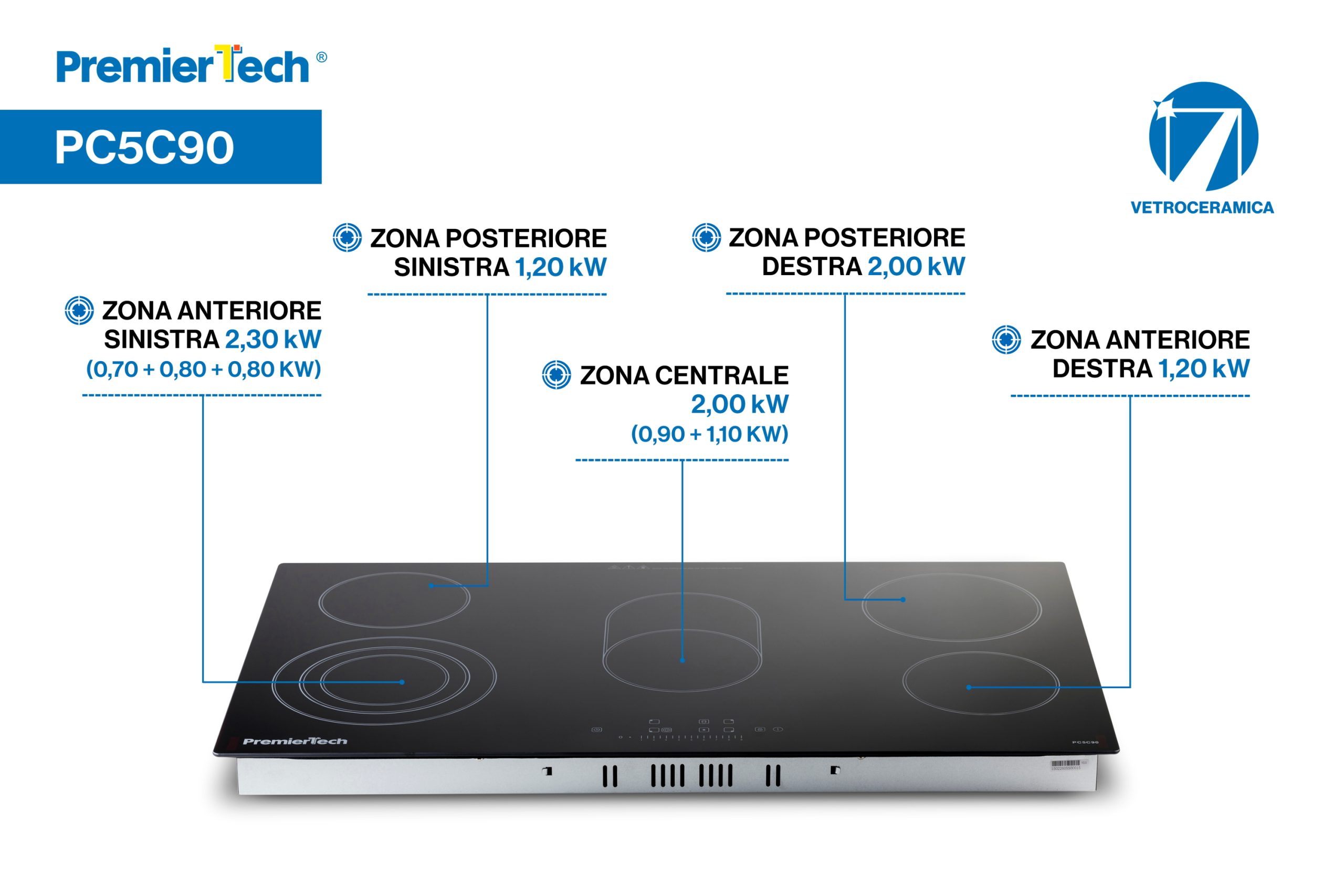 Piano Cottura 4 Fuochi Vetroceramica 60cm Elettrico da incasso Display Led Touch Control Vetro Front smussato PremierTech PT-PC4C Piano Cottura 4 Fuochi Vetroceramica 60cm Elettrico da incasso Display Led Touch Control Vetro Front smussato PremierTech PT-PC4C